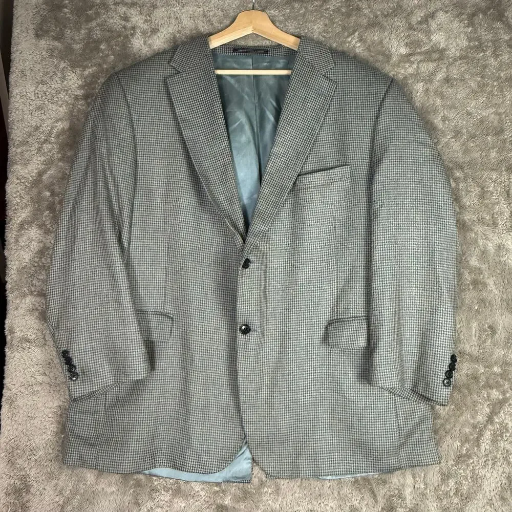 S Cohen Prestige Wool Silk Houndstooth Blazer Jacket Sport Coat 48R 48
